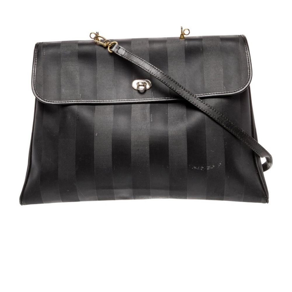 VINTAGE Pequin Fendi Black Striped Shoulder Bag